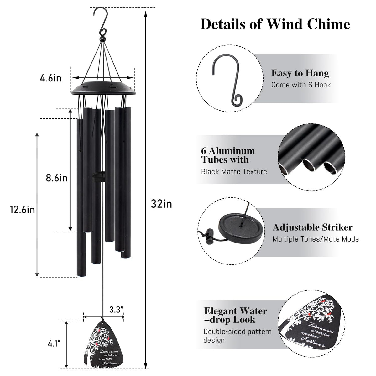 Howarmer outdoor wind chime suitable for garden and patio memorial displays.