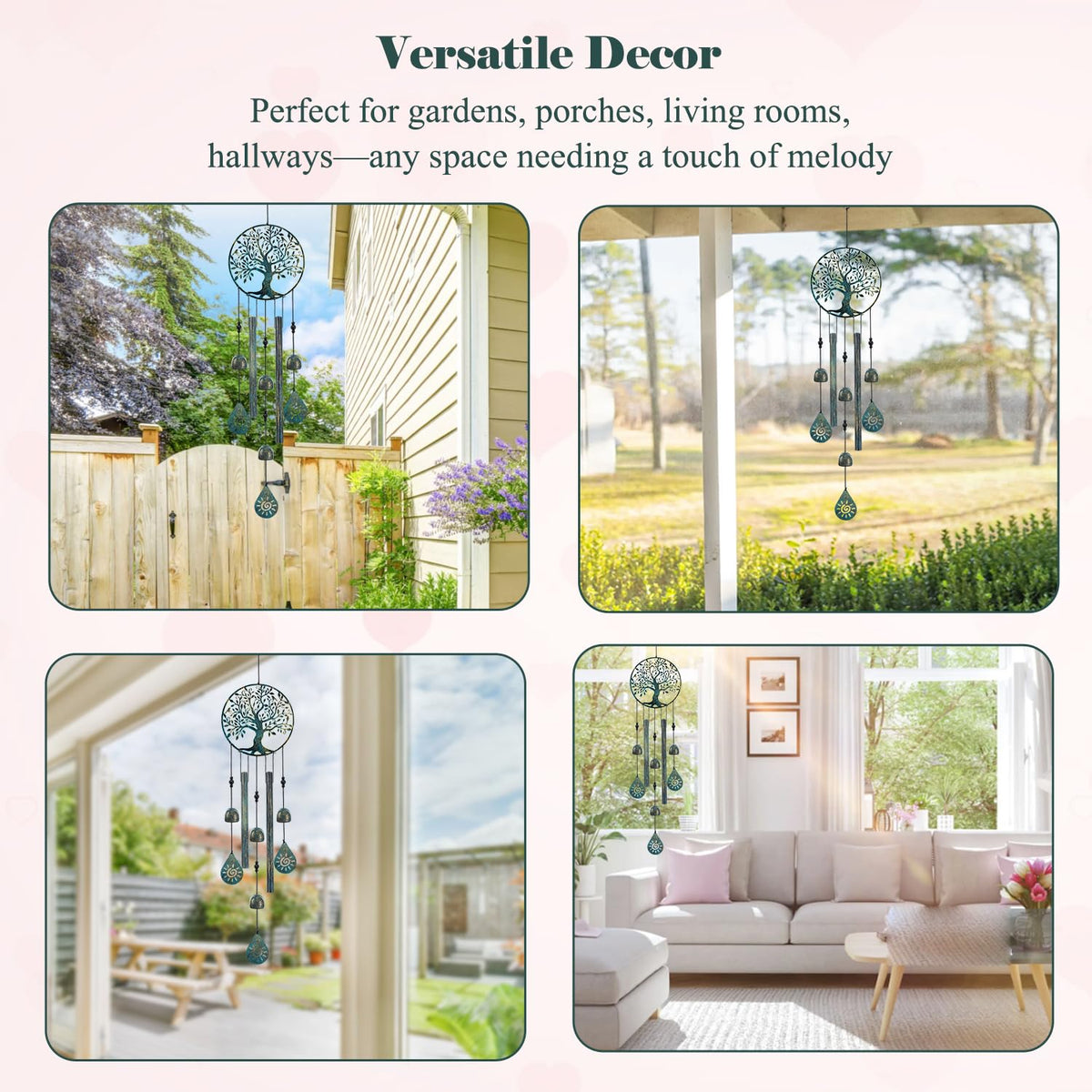 Howarmer wind chime with rust-proof coating for year-round patio durability.