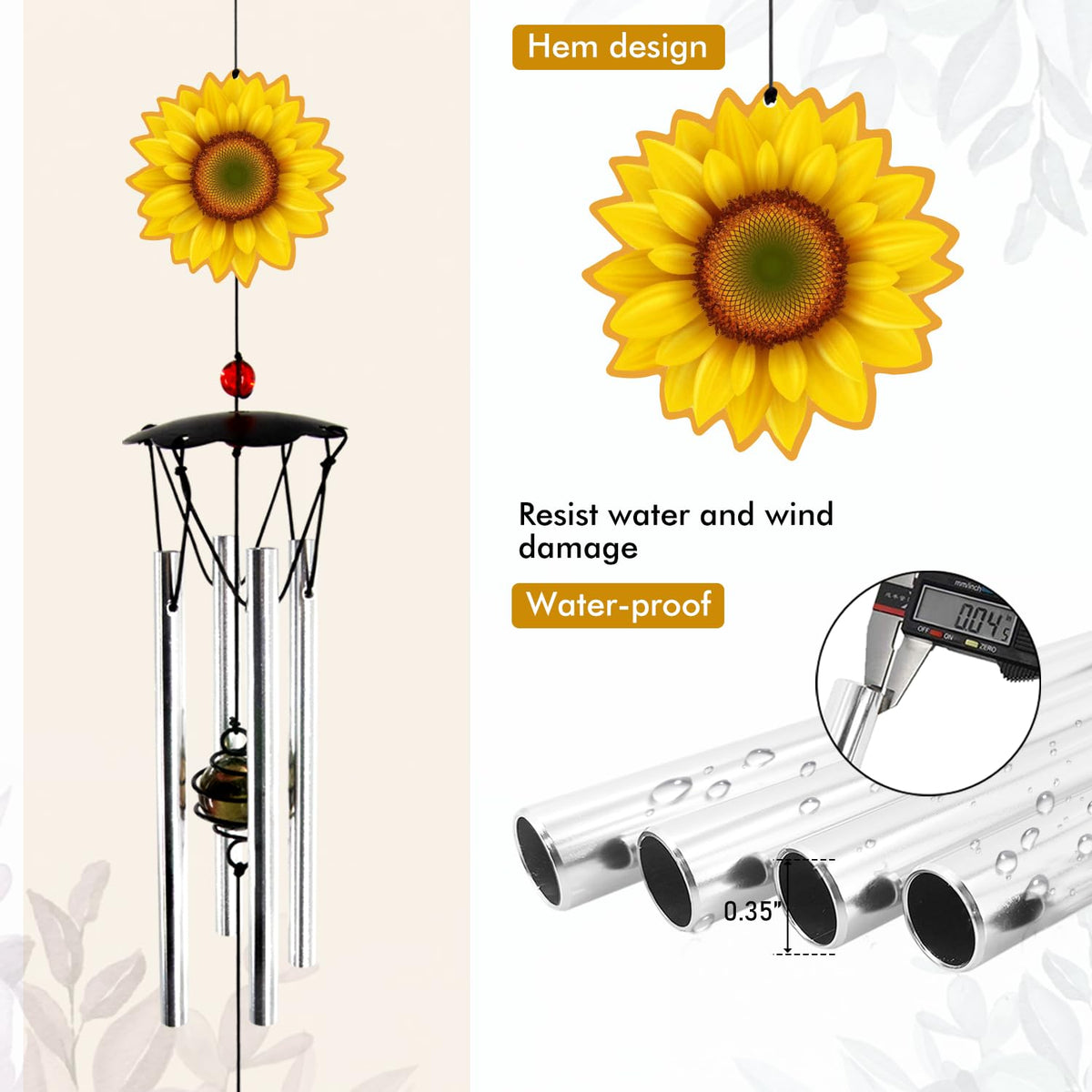 Howarmer sunflower wind catcher chimes enhances windows or porches with bright tones.