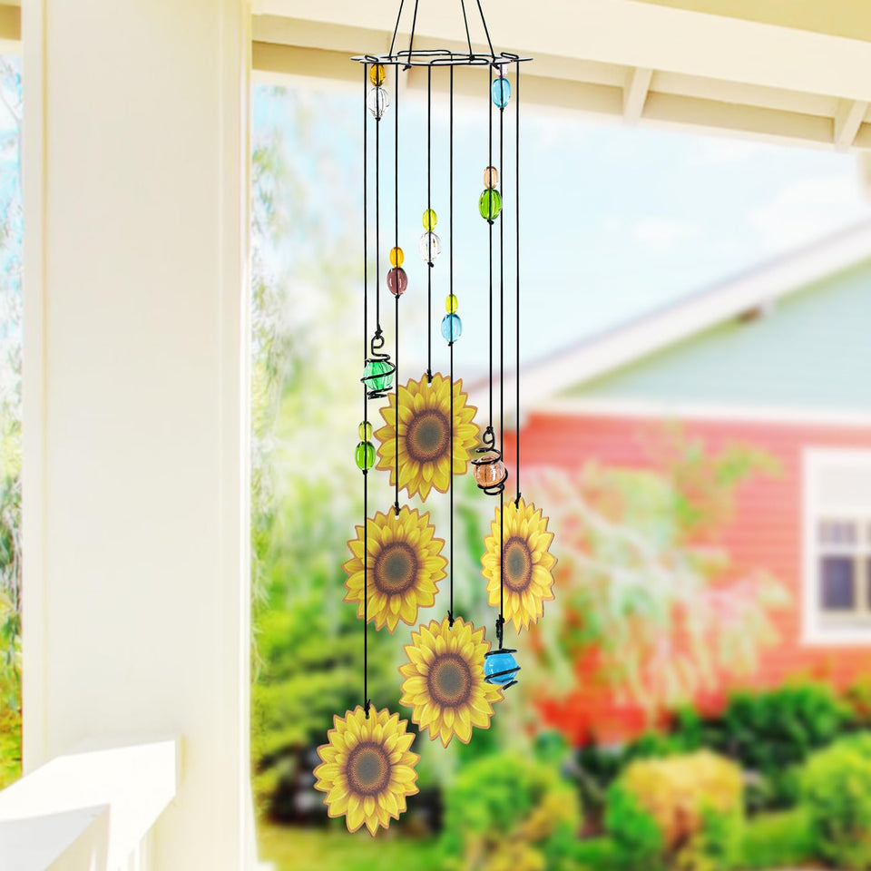 Howarmer Sunflower Wind Chimes handmade with nylon rope for outdoor patios.
