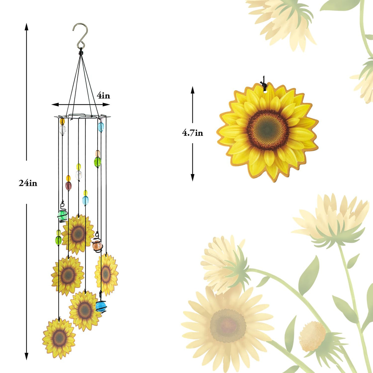 Howarmer Sunflower Wind Chimes tuned for clear, melodious notes in any breeze.