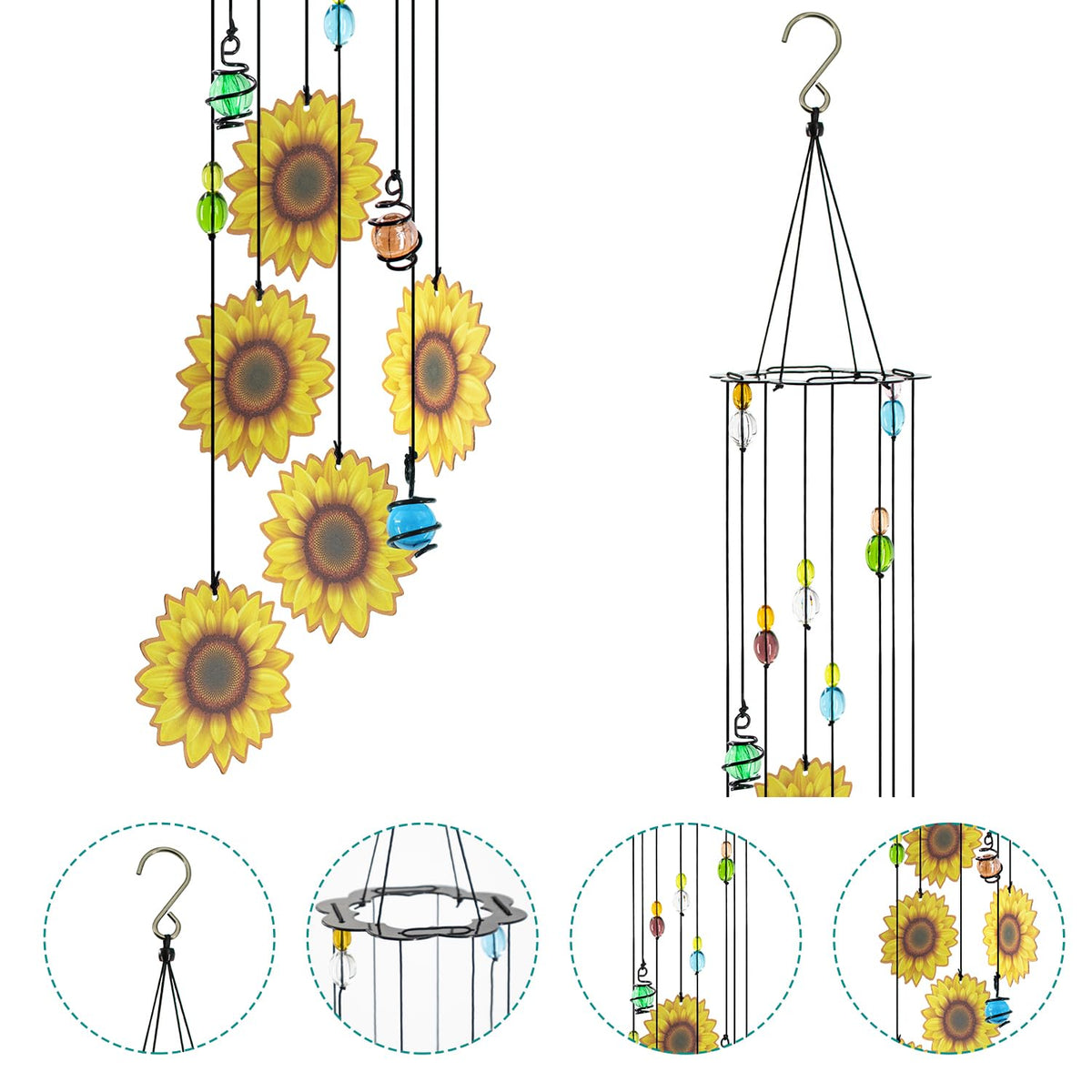 Howarmer Sunflower Wind Chimes feature adjustable length for the perfect hang.