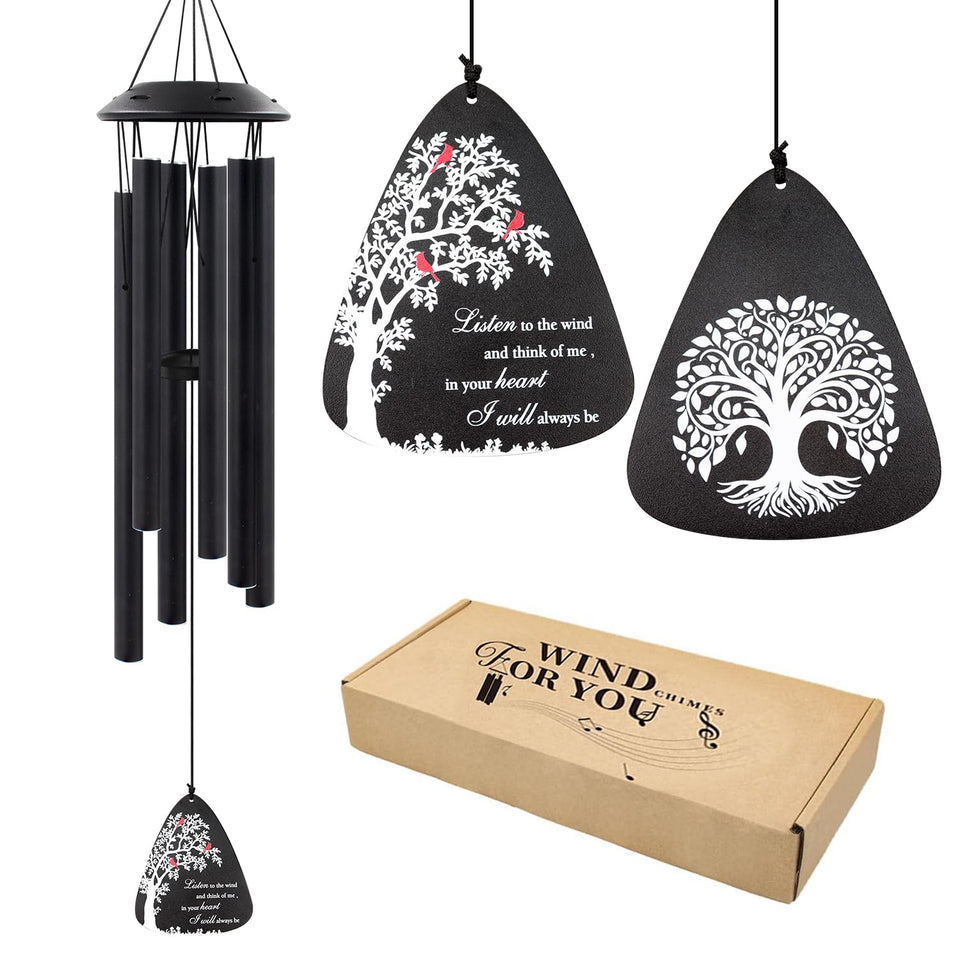 Howarmer sympathy wind chimes with leaf wind catcher create a comforting outdoor focal point.