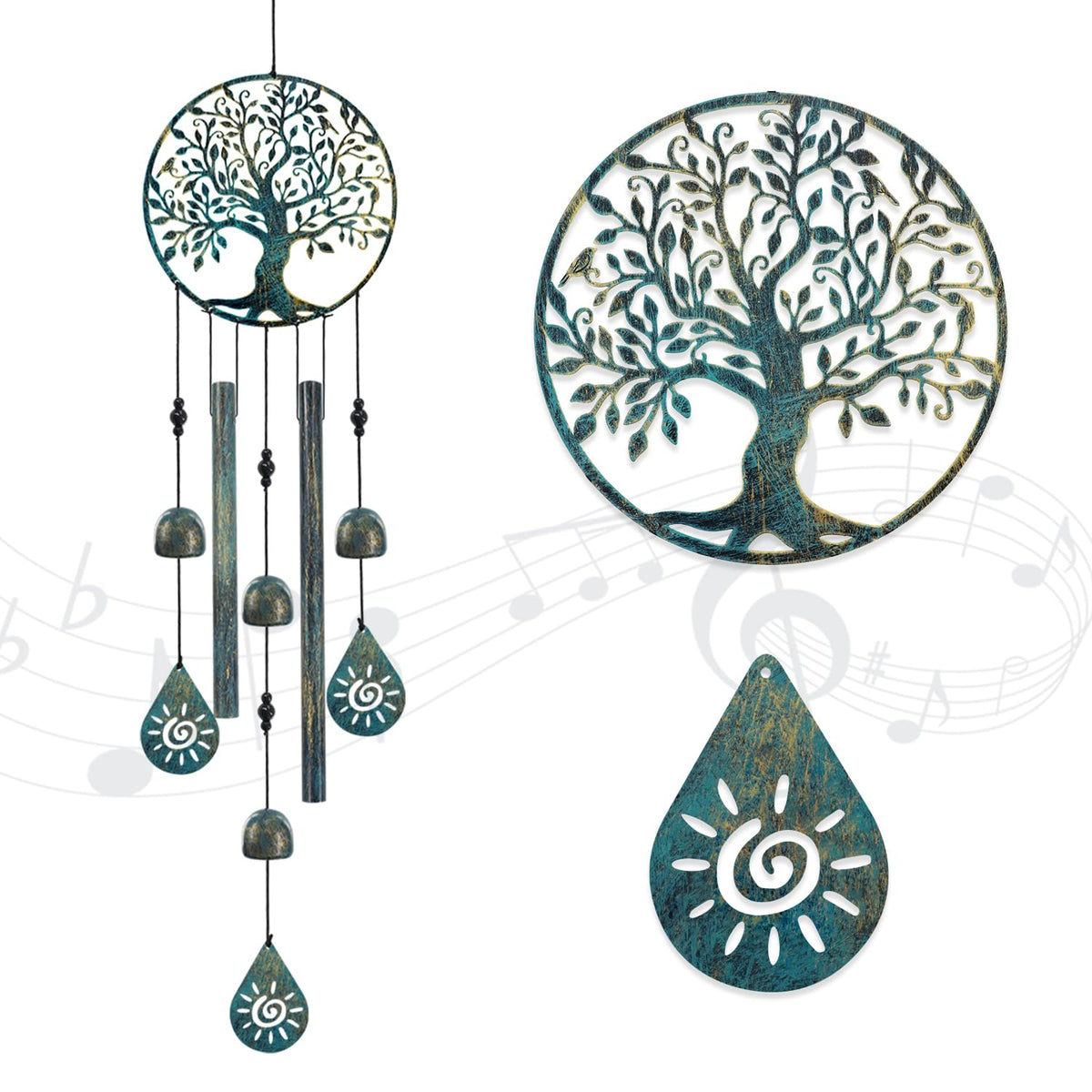 Howarmer outdoor wind chime with teardrop sunburst pendants for porch decor.