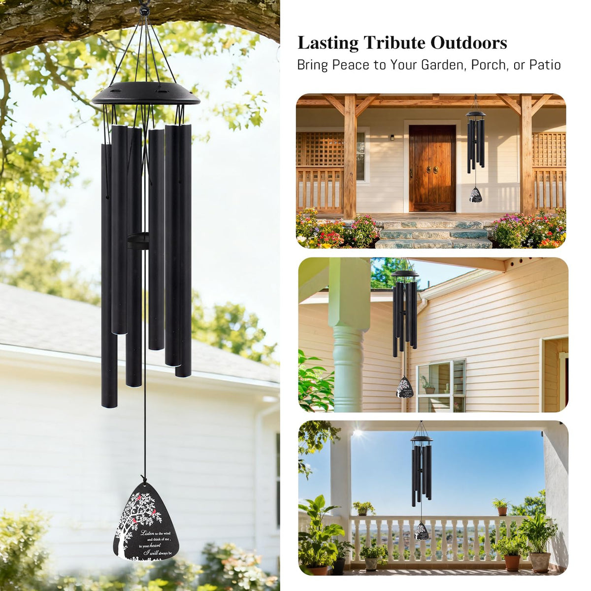 Howarmer textured bronze finish wind chime offers timeless tribute aesthetics.