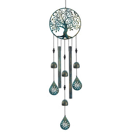 Howarmer Tree of Life wind chimes with verdigris top for garden ambience.