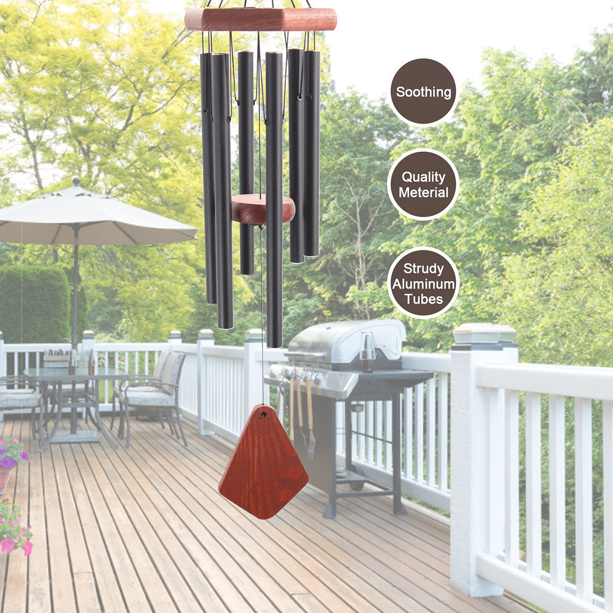 Howarmer wind chimes aluminum tubes close up highlighting tuned melody for outdoor spaces