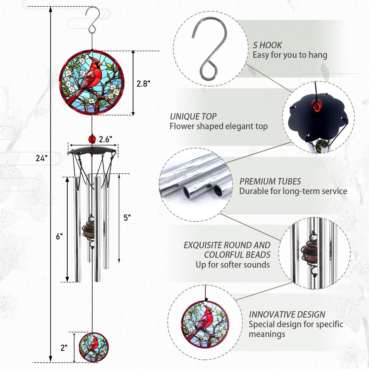Howarmer wind chimes crystal beads reflect light and enhance tone