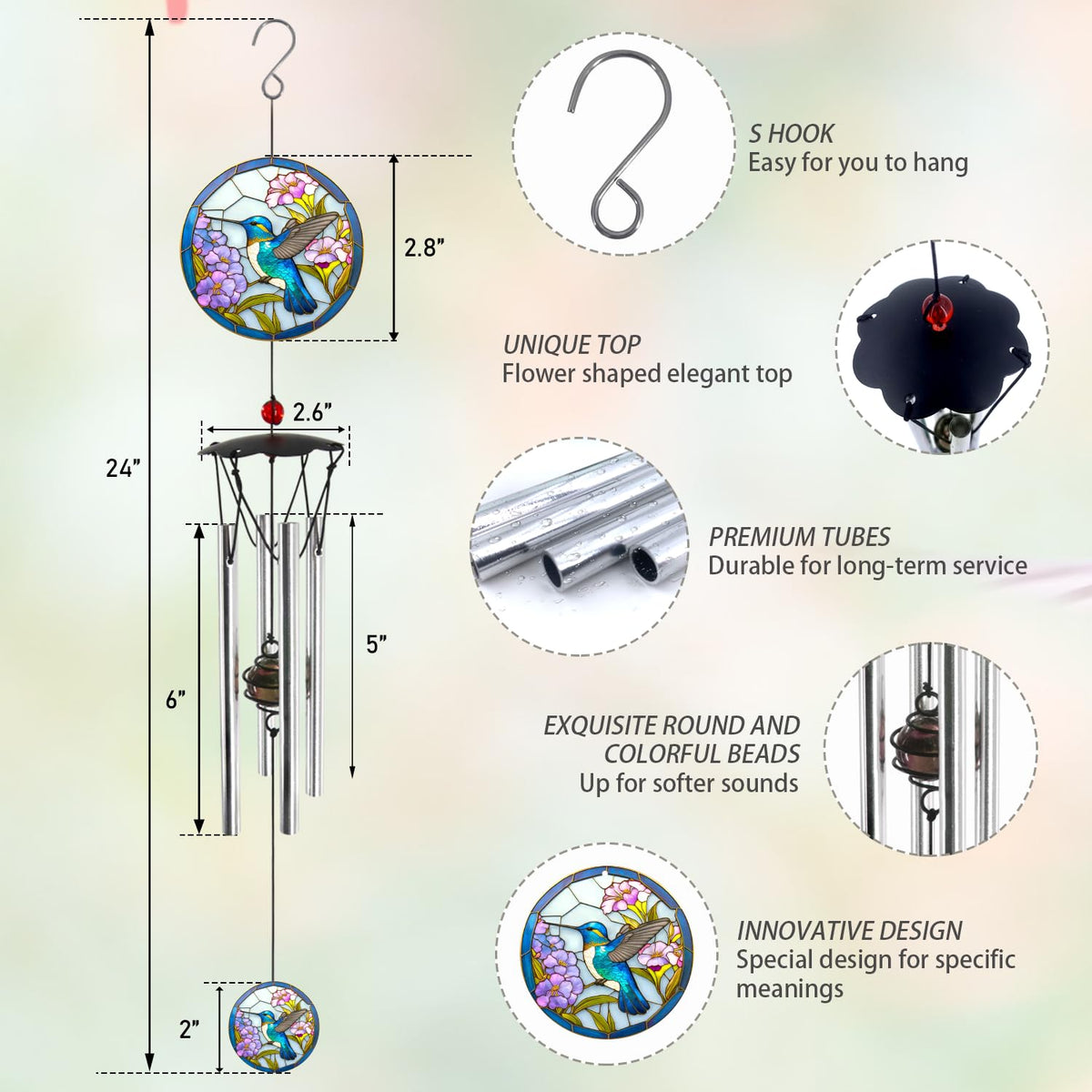 Howarmer wind chimes flower suspension with crystal beads enhances garden ambience