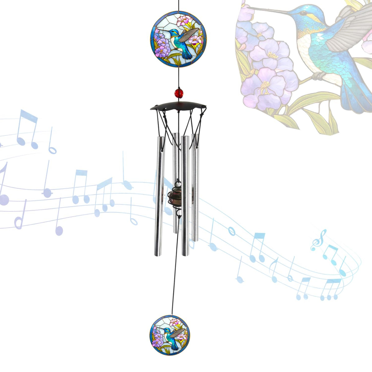 Howarmer wind chimes outdoors with hummingbird design for tranquil garden ambience