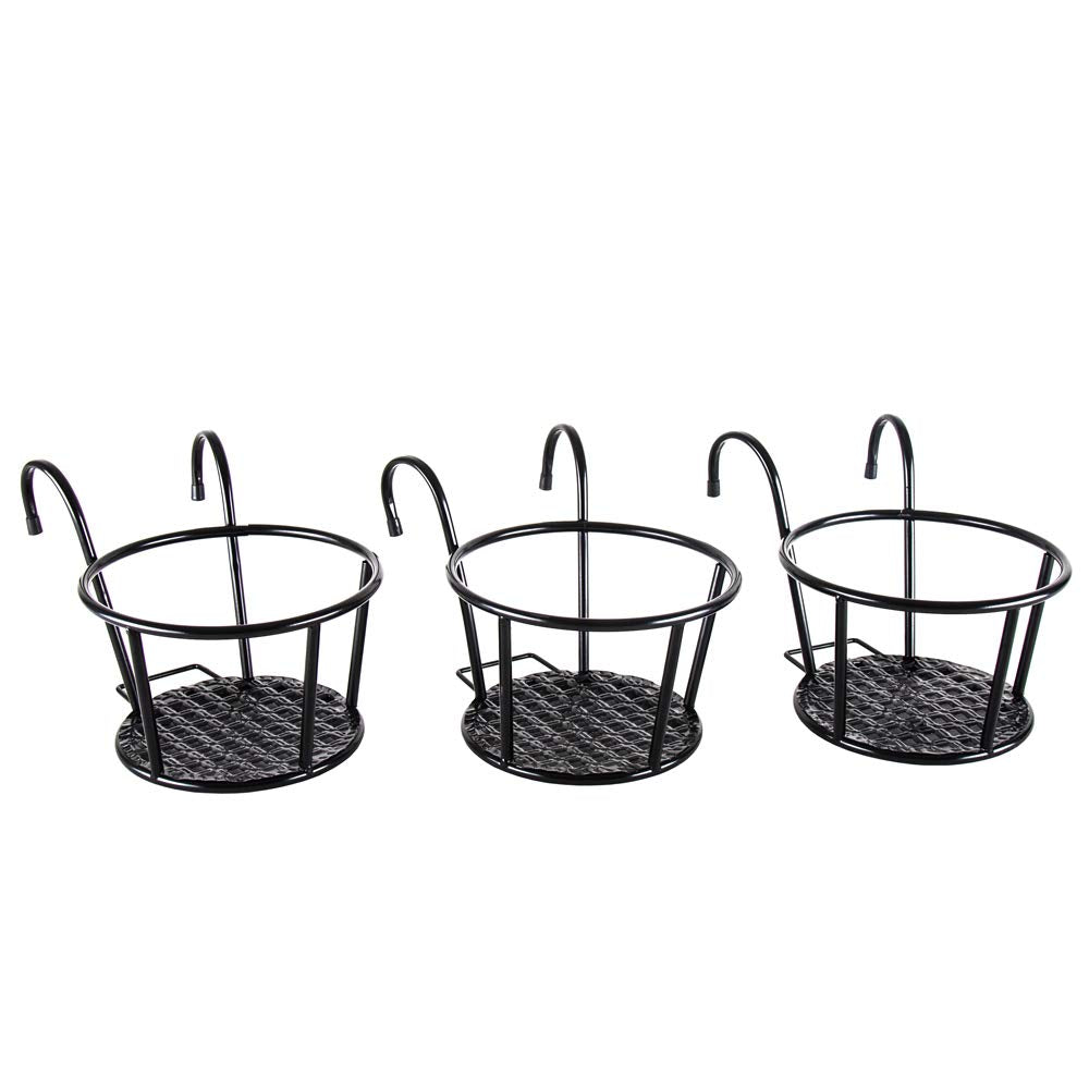 HowRU Iron Art hanging basket over the rail with a sleek black finish enhances outdoor decor and plant display