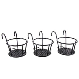 HowRU Iron Art hanging basket over the rail with a sleek black finish enhances outdoor decor and plant display