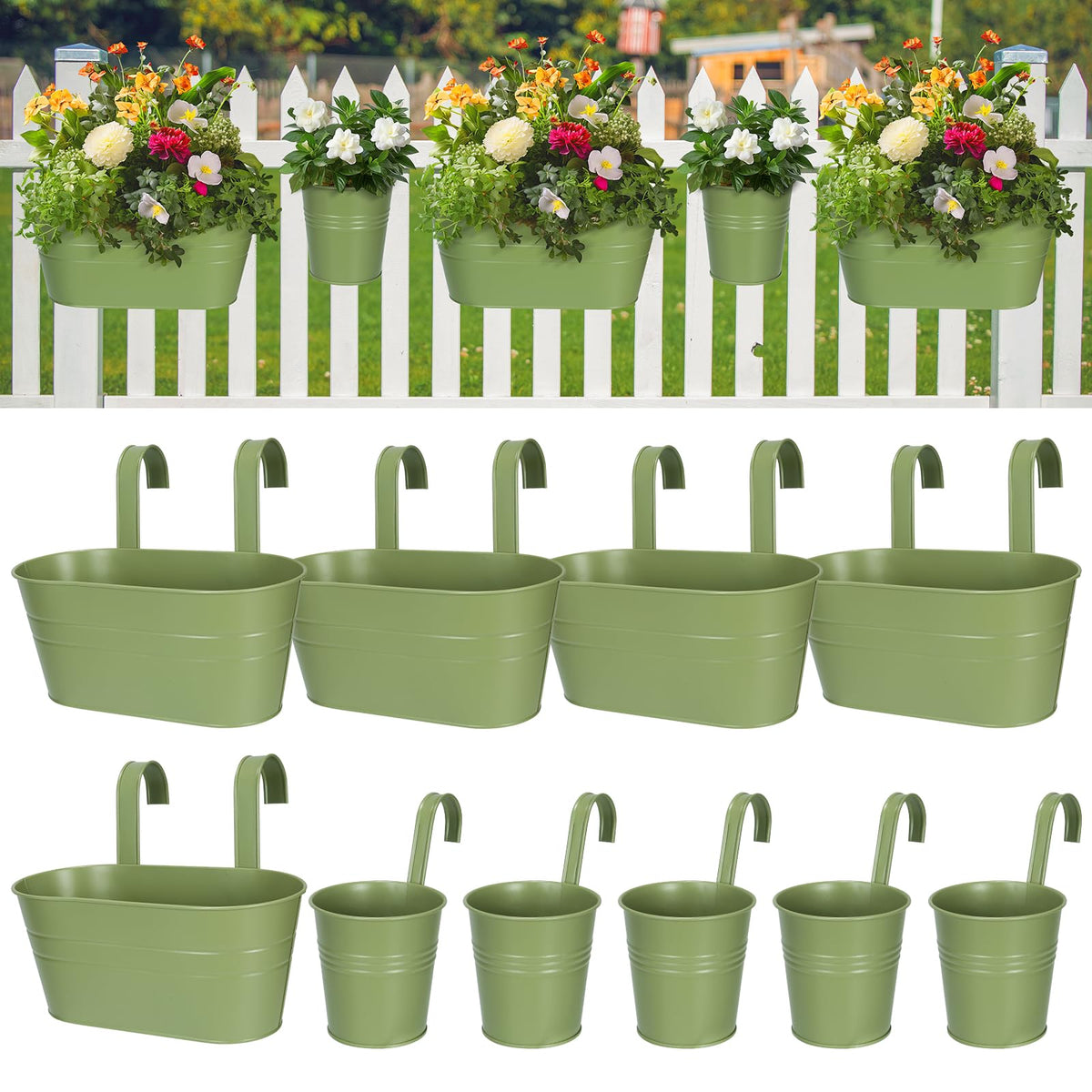 HowRU metal iron flower pots for railing add balcony greenery.