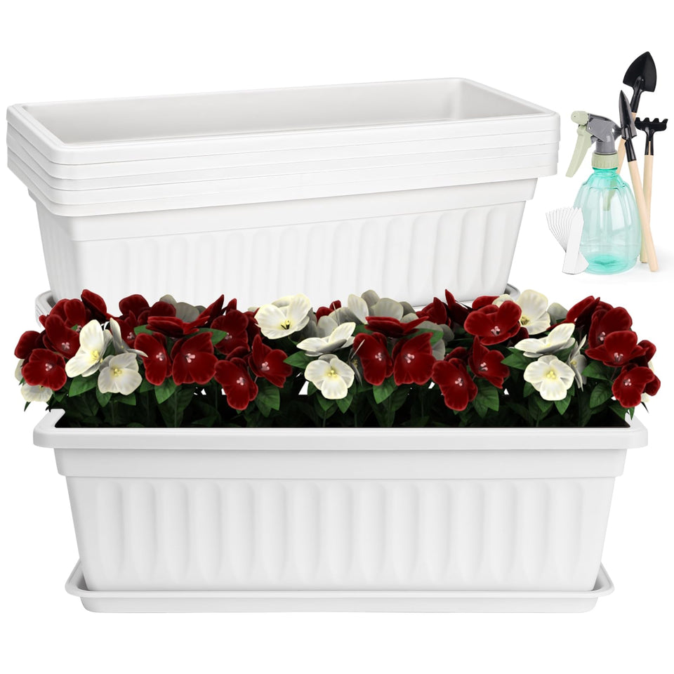 HOXHA 6-pack window box planters with trays for tidy windowsill gardening