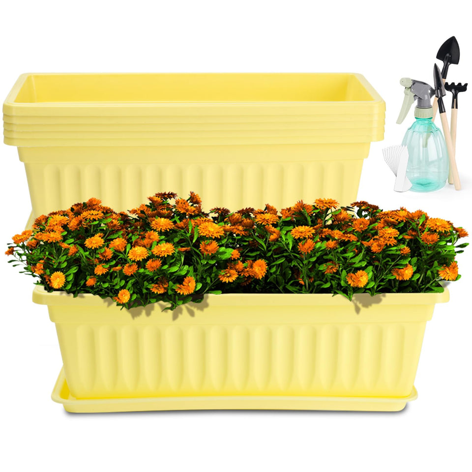 HOXHA 6-pack window box planters on a sunny windowsill for easy gardening.