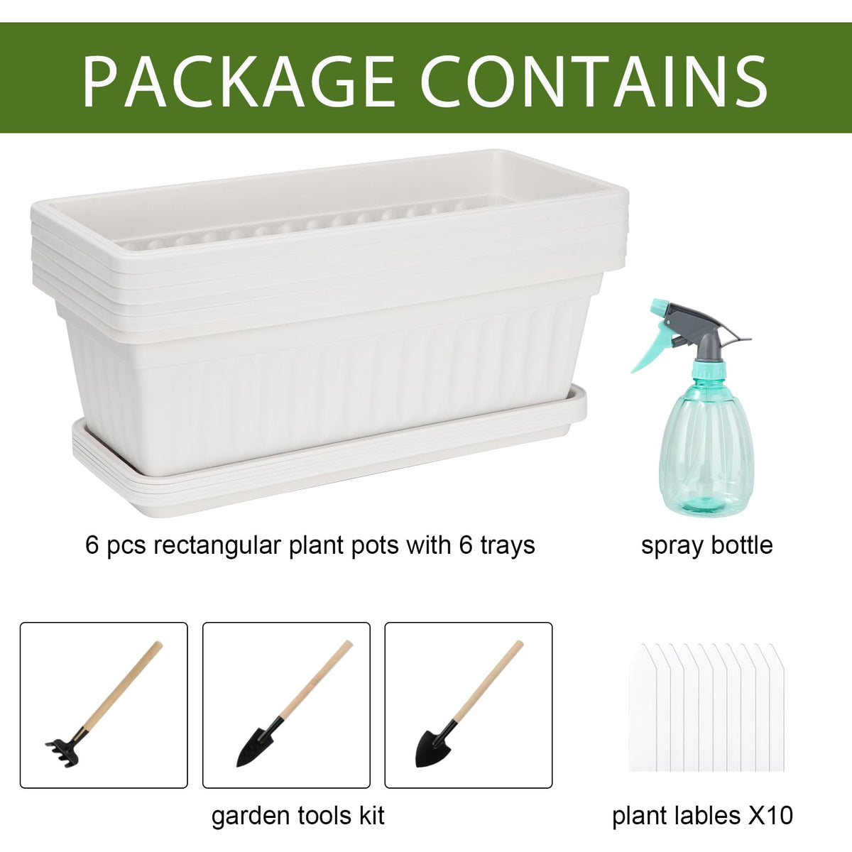 HOXHA rectangular window box planters with saucers for complete setup