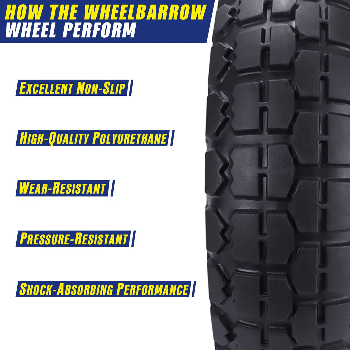 HOXWELL wheelbarrow tire with 5/8 inch axle hole for easy mounting