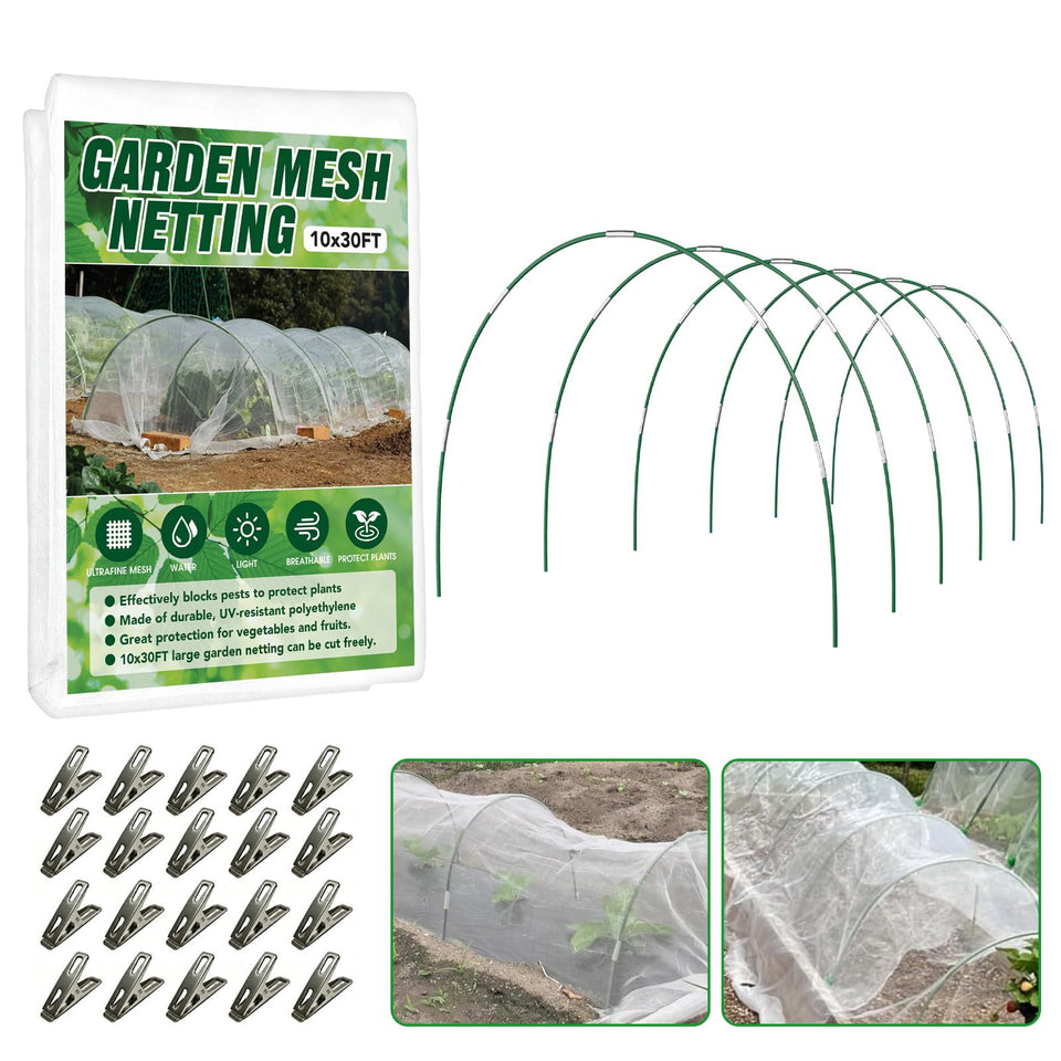 Hoyejyou garden netting kit 10x30ft protects raised beds from pests.