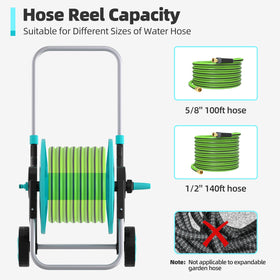 Hozcart hose reel with two wheels makes moving across the yard effortless.