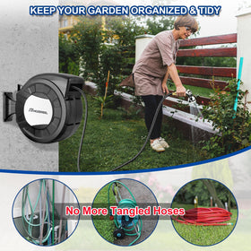 HOZEREEL automatic storage keeps hose neatly coiled after use.
