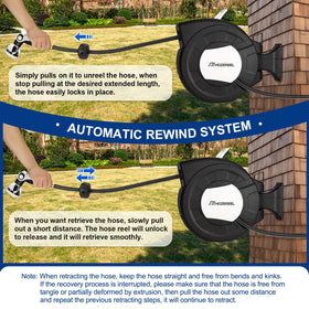 HOZEREEL self-rewind system delivers effortless retraction with a gentle pull.