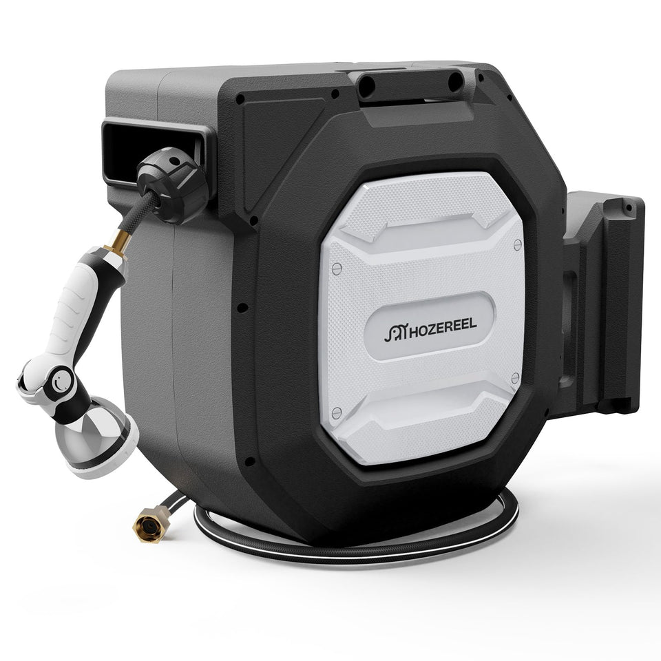 HOZEREEL wall-mount bracket with 180° swivel for versatile hose positioning.