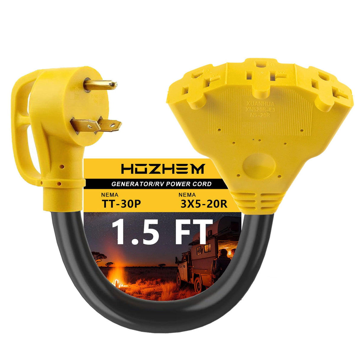 HOZHEM 30A to 20A adapter with TT-30P for campsite power extension