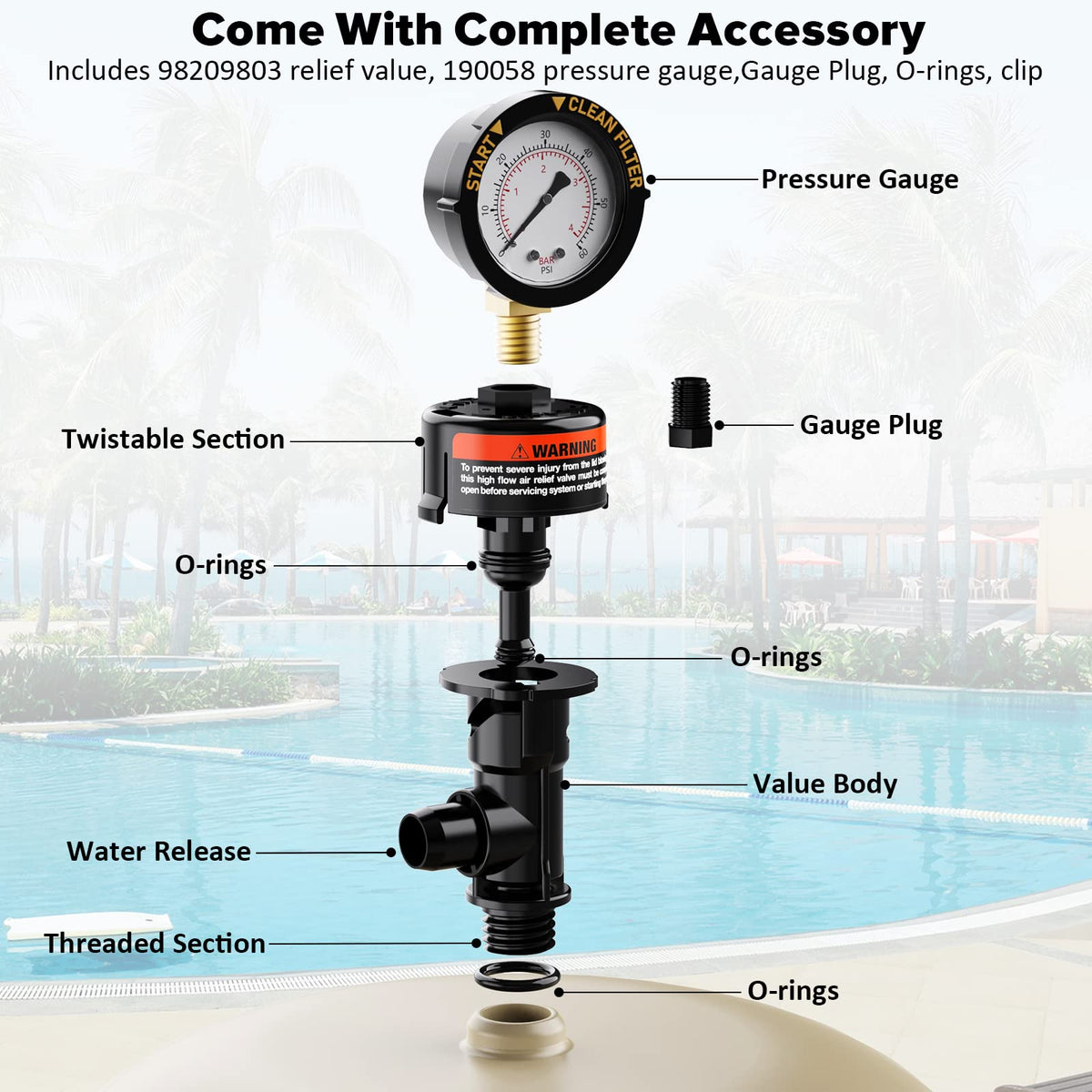 HOZOL relief valve gauge-assembly with pressure gauge for accurate readings