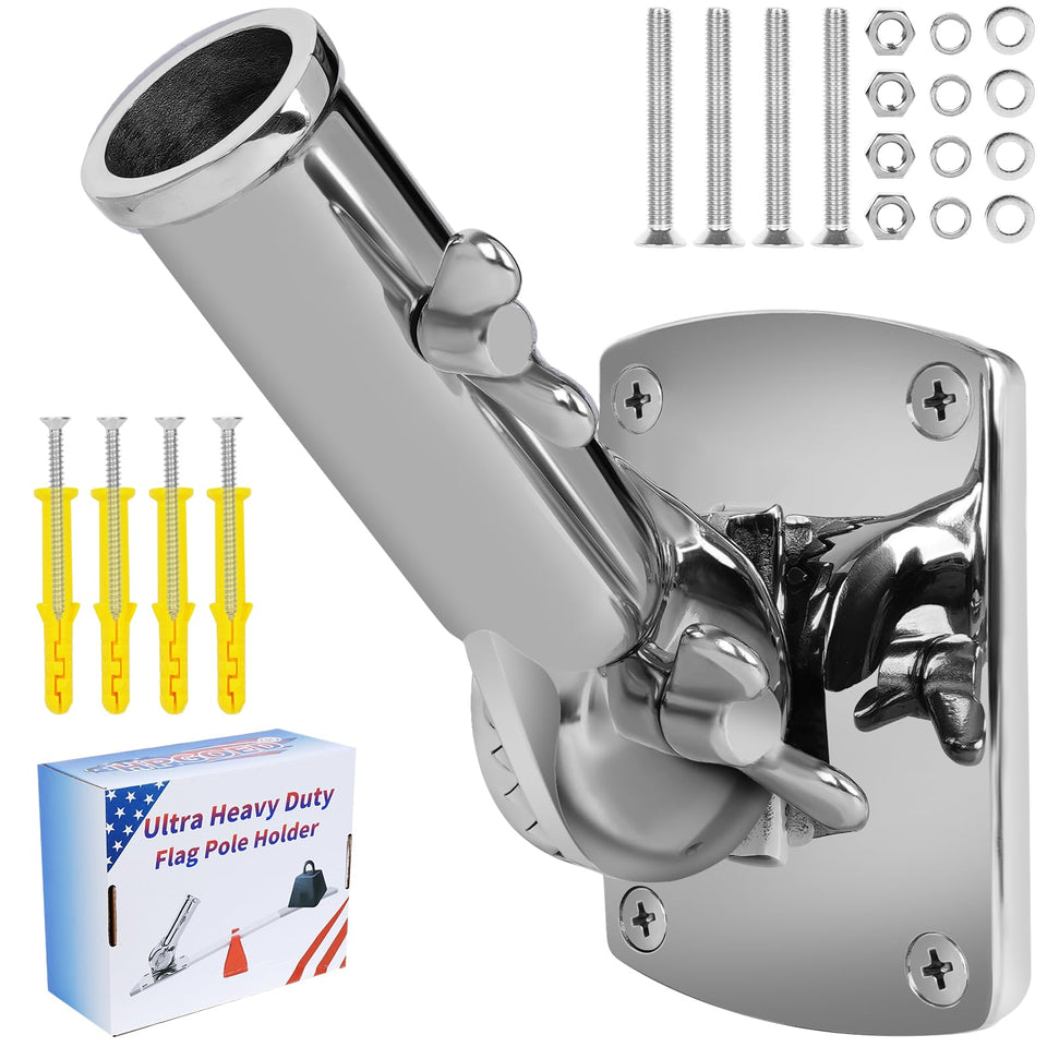 HPGOED 316 stainless flag pole holder with mirror polish for outdoor flag displays
