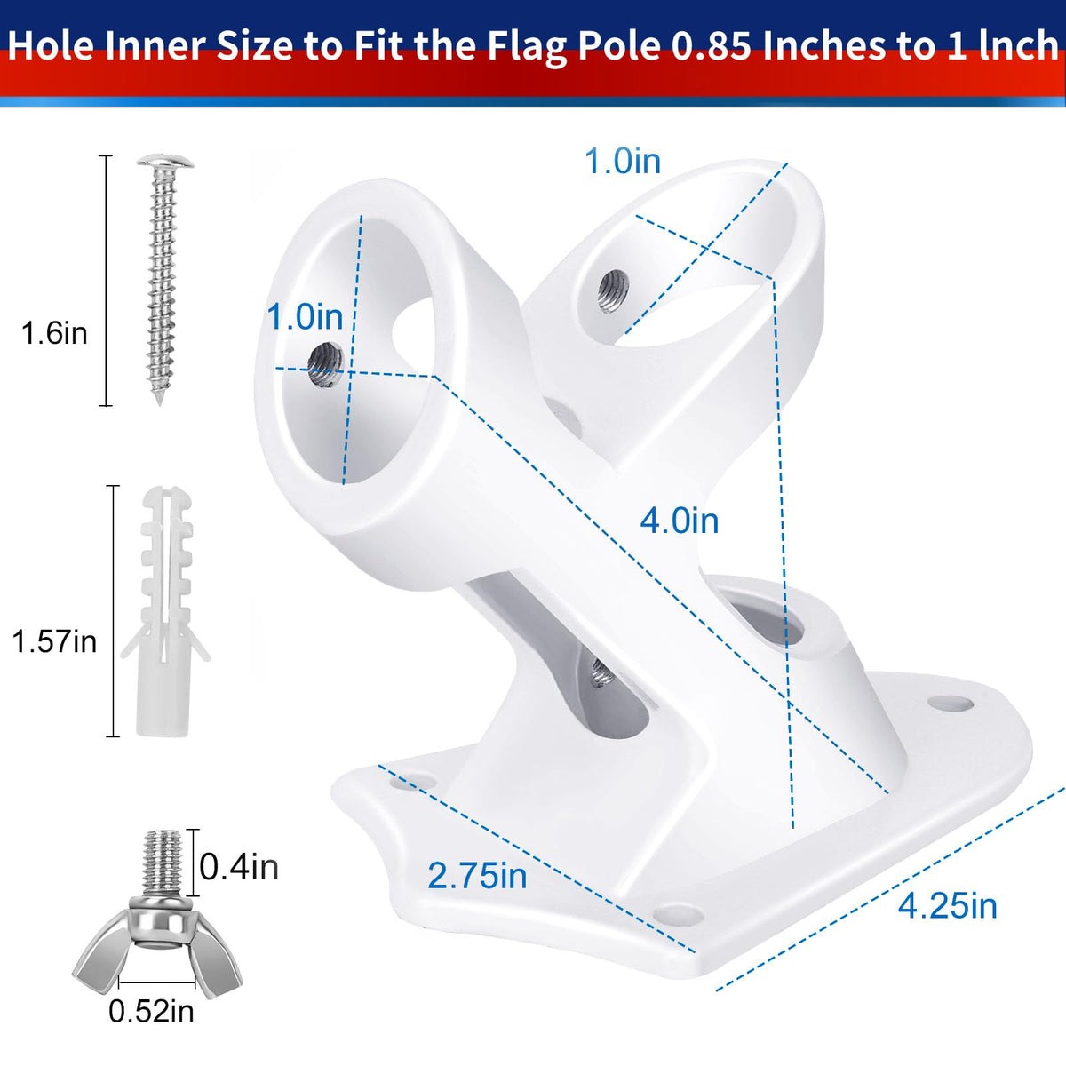 HPGOED adjustable flag pole holder supports 90 and 45 degree angles
