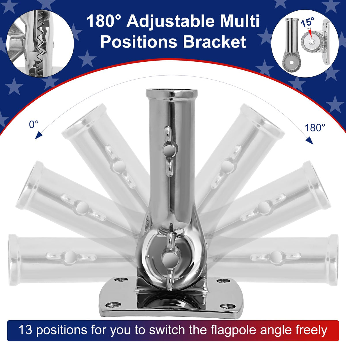 HPGOED adjustable flag pole mount with 13 angles for optimal visibility
