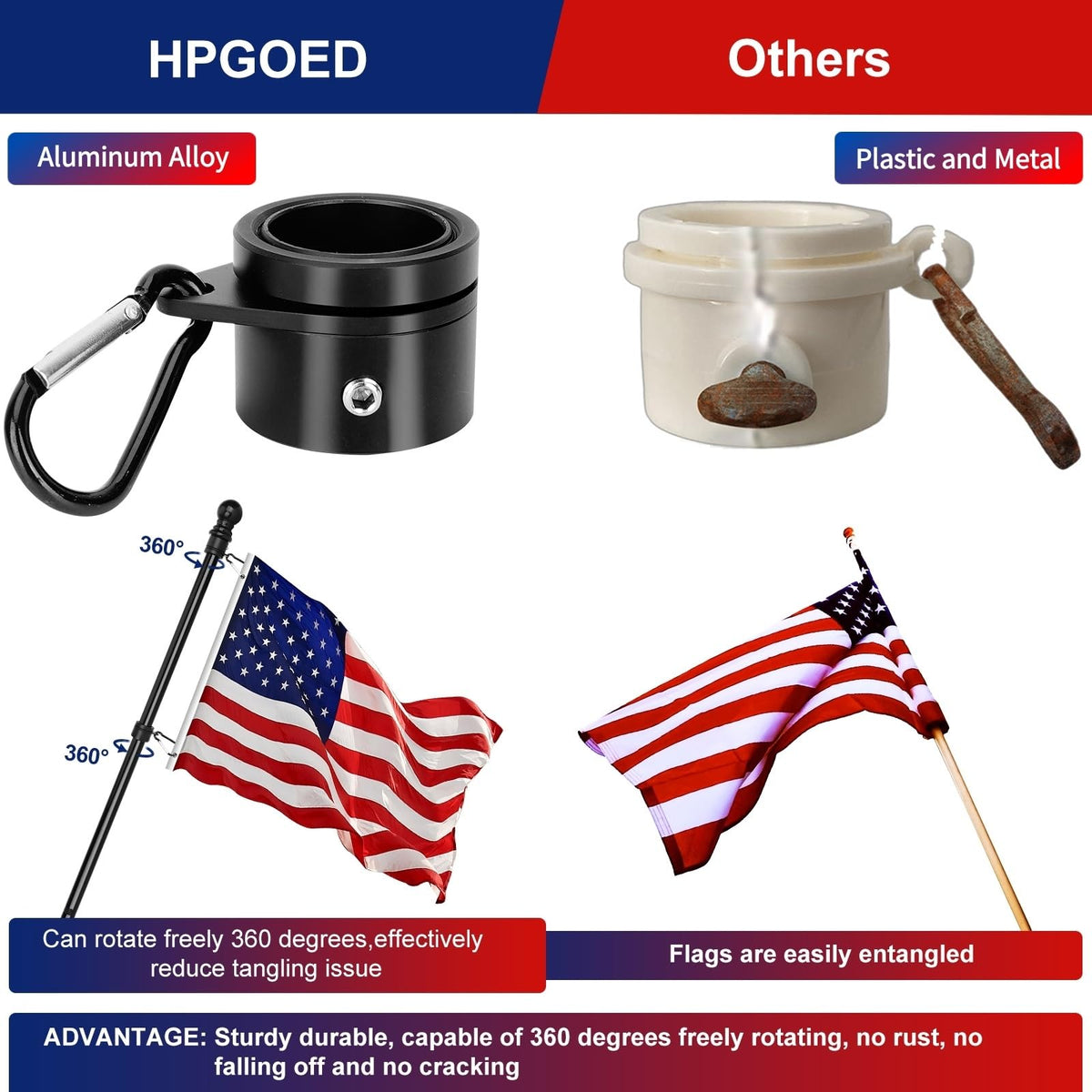HPGOED adjustable flagpole length from 1.3ft to 6ft.