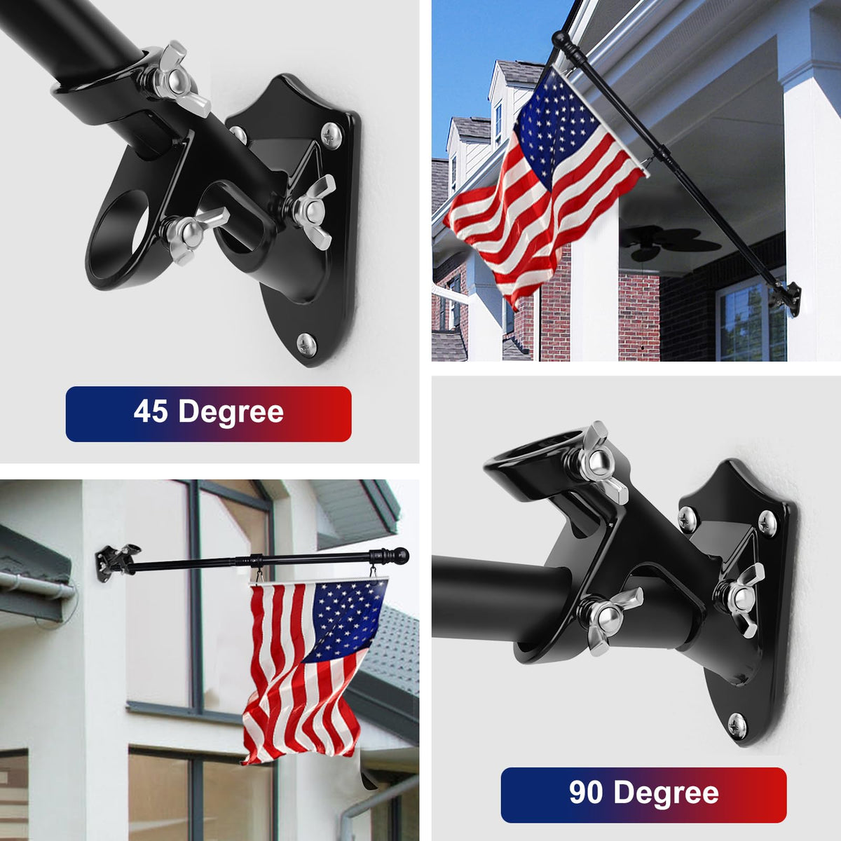 HPGOED dual-position 1-inch flag holder showing 90° and 45° options.