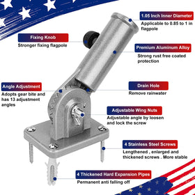 HPGOED drainage-hole flag mount prevents water buildup and rust.