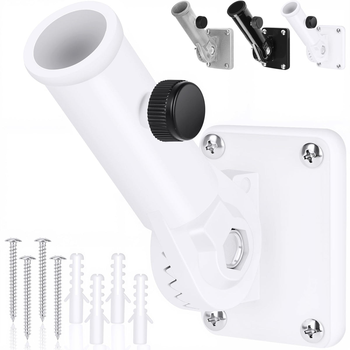 HPGOED flag pole holder outdoor bracket showing rugged aluminum design for weatherproof mounting