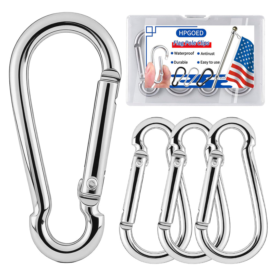 HPGOED flag-pole-ring carabiner in silver for secure flag mounting on grommets