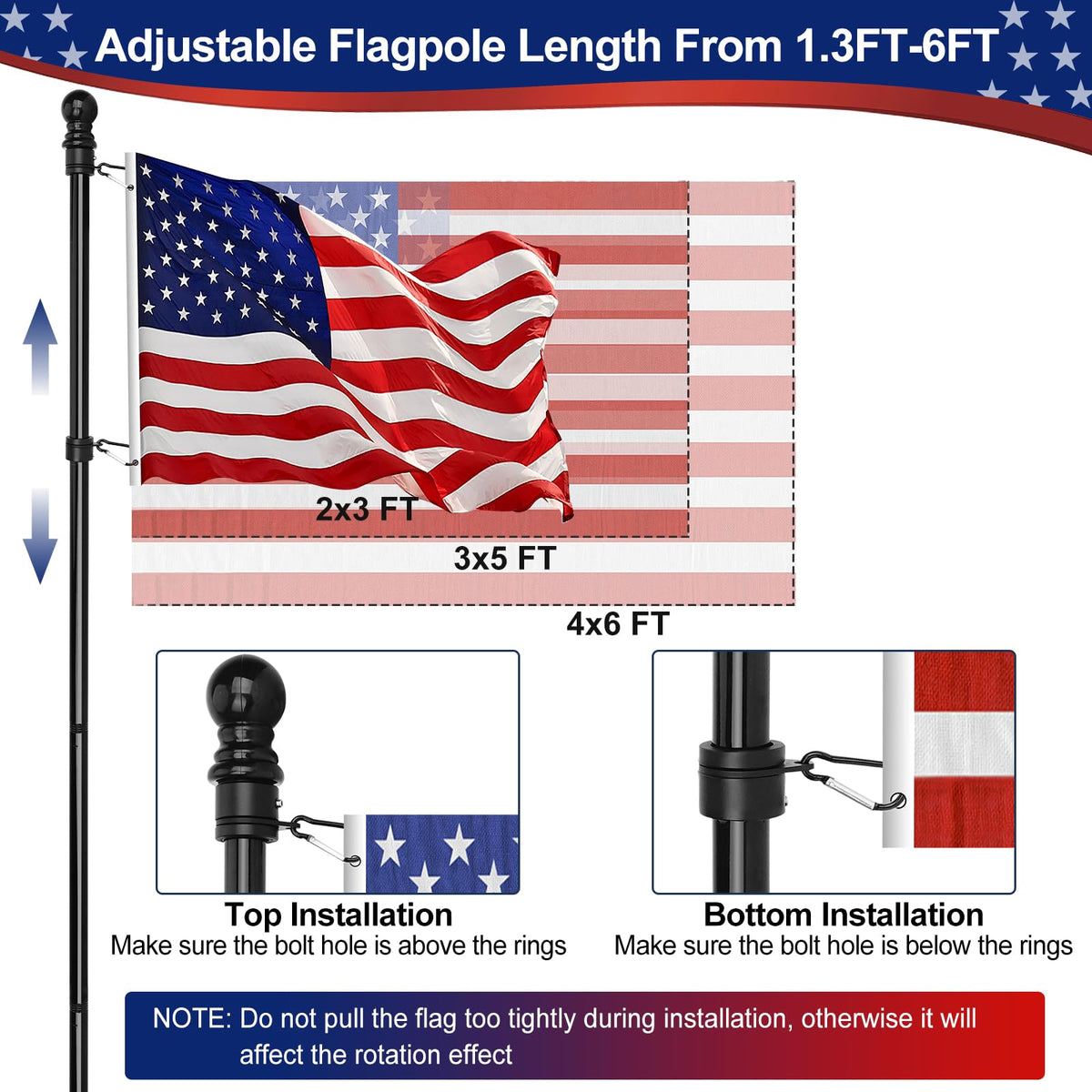 HPGOED thickened stainless steel flagpole with 0.45mm wall.