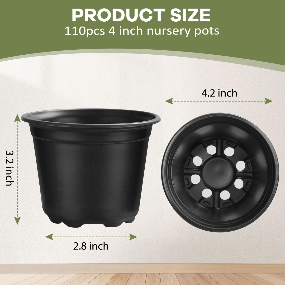 HQAUT nursery pot 4-inch bottom diameter supports healthy root airflow.