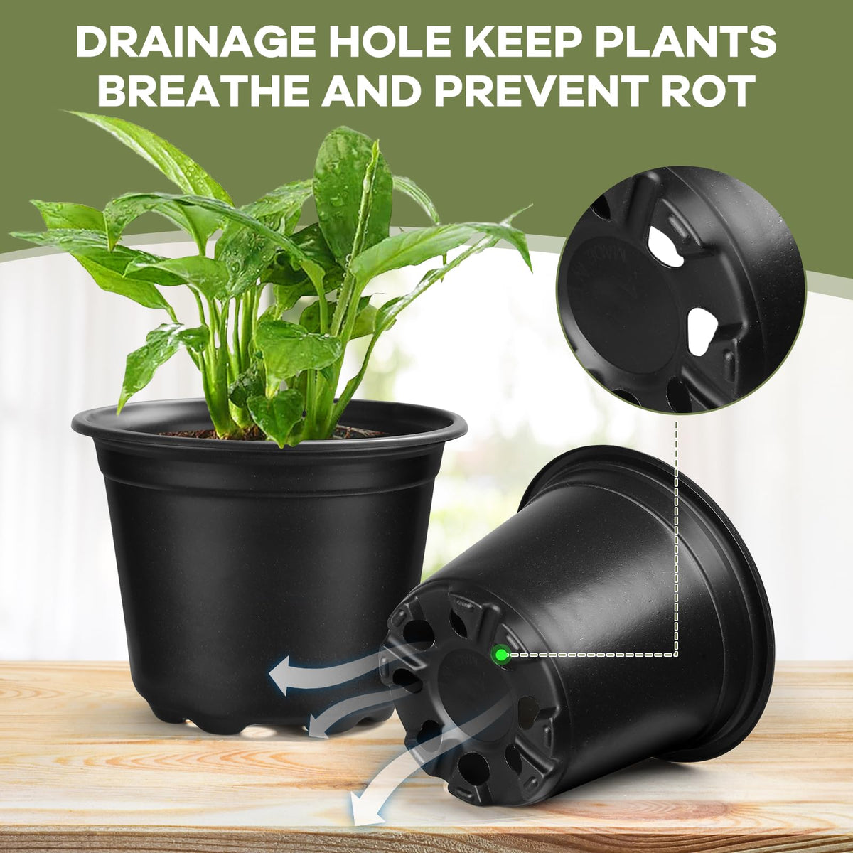 HQAUT nursery pot drainage holes promote soil drainage and root respiration.