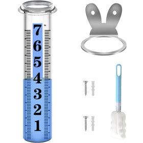 HQcontL Accurate Rain Gauge with rack for precise rainfall data in the garden.