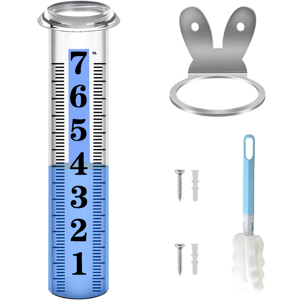 HQcontL Accurate Rain Gauge with rack for precise rainfall data in the garden.