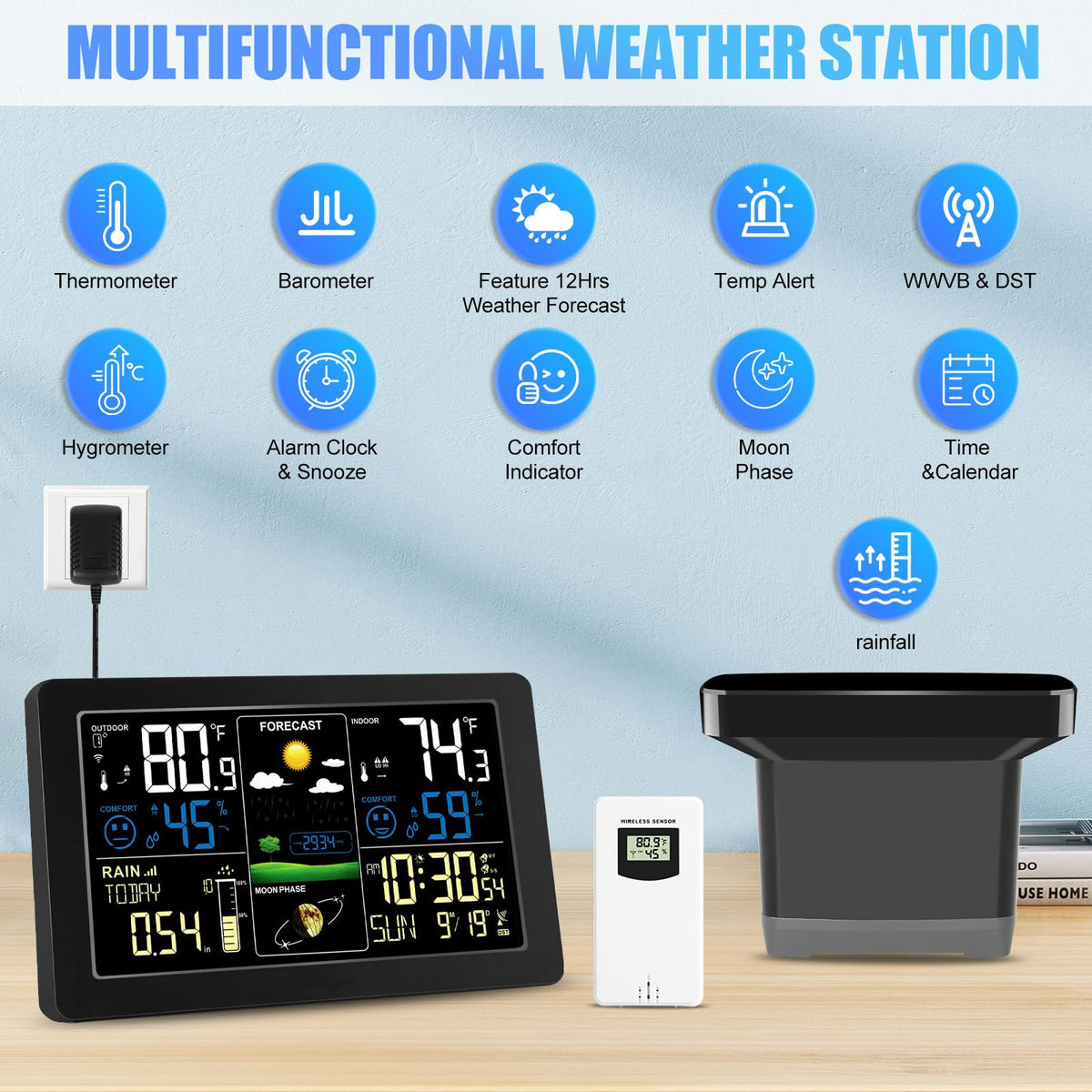 HQcontL Weather Station 7.5-inch LCD for easy at-a-glance readings
