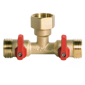 HQMPC brass hose splitter with dual outlets, front view for reliable garden irrigation.