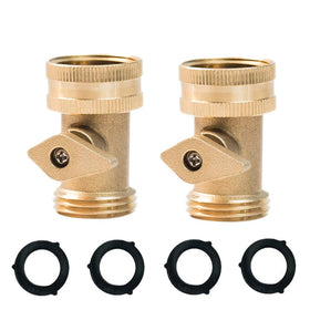 HQMPC brass shut-off valve set; two valves for reliable garden hose control.