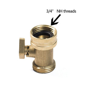 HQMPC brass shut-off valve close-up showing solid construction for outdoor durability.