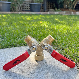 Brass Y splitter delivers full-flow to two hoses