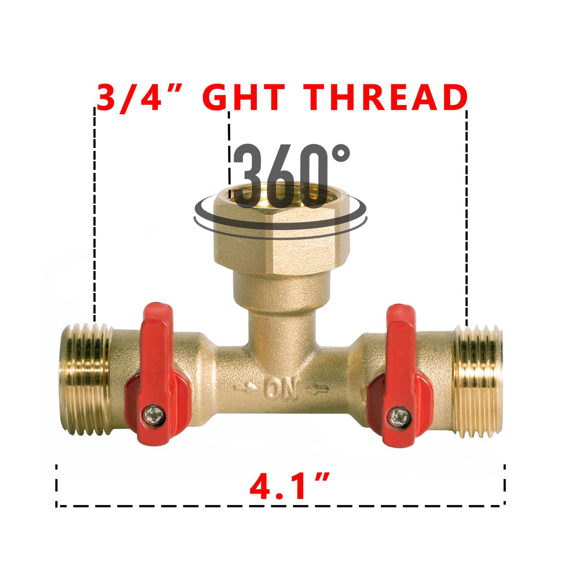 HQMPC hose splitter close-up, showing solid brass construction and corrosion resistance.