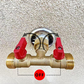 HQMPC outdoor-ready hose splitter in action, watering lawn and garden.