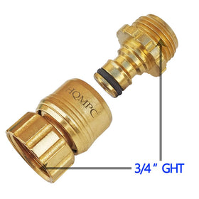 HQMPC brass quick-connect system shown in use under pressure.