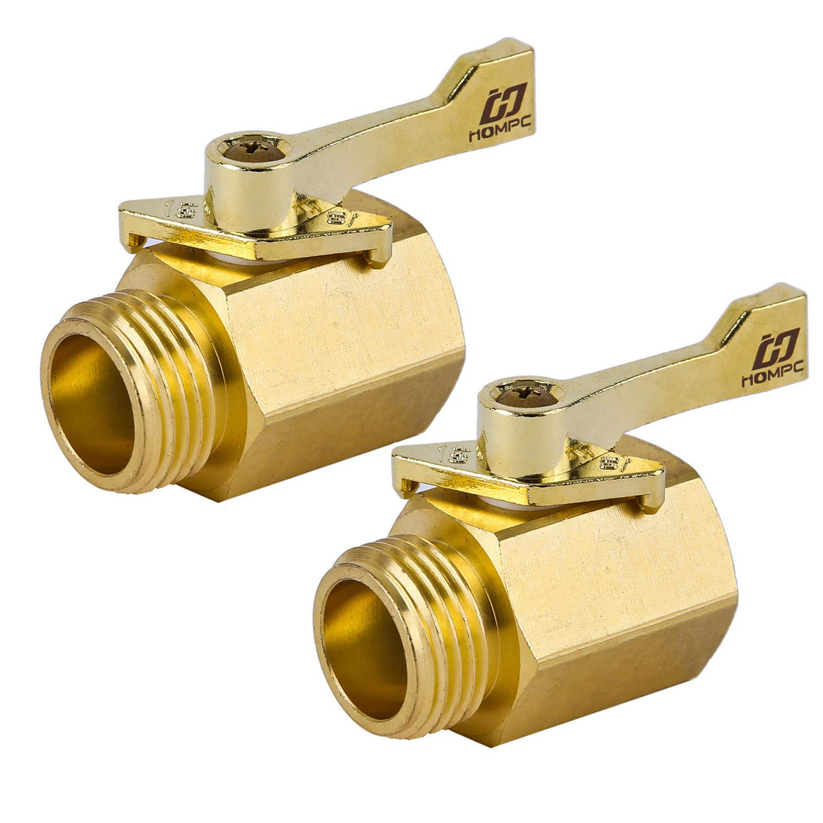 HQMPC two-piece brass shut-off valve pair for easy garden water control